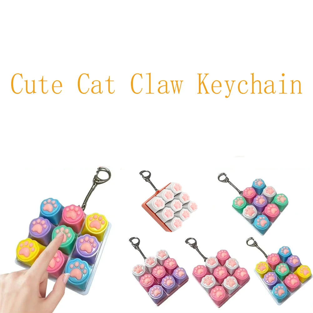 Cute Cat Claw Keychain 4/9 Keys Keyboard Decompression DIY Keyboard Keychain For Gifts