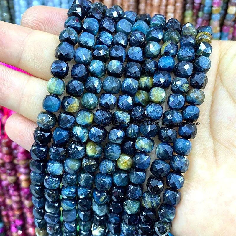 Natural Stone 7-8MM Faceted Square Lapis Lazuli Loose Cube Spacer Beads for Jewelry Making Diy Earrings Bracelets Accessories