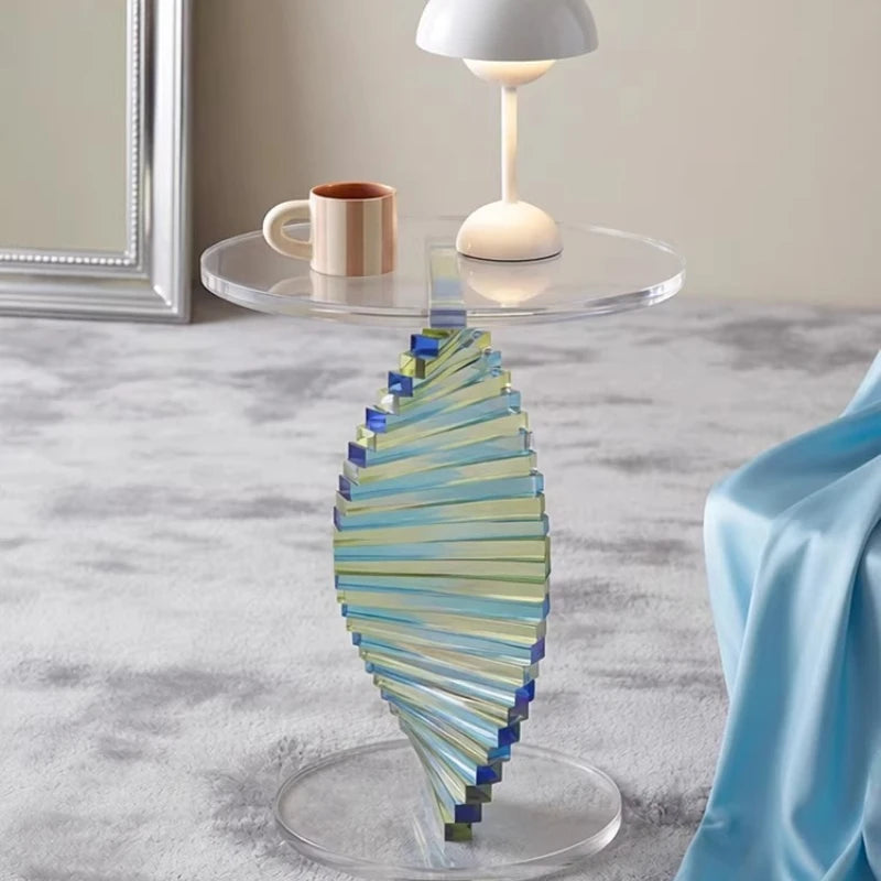 Nordic Style Sofa Side Table, Minimalist Modern Bedside Small Round Table, High-end Transparent Corner Table
