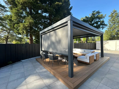 Motorized Bioclimatic Aluminum Pergola Adjustable Louvered Roof Outdoor Garden Gazebo For Patio Yard Deck All Weather Use