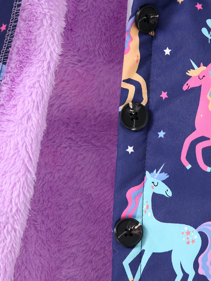 Autumn/Winter Fleece Warm And Cold Proof Girls' Colorful Printed Hooded Jacket For Casual Outings Medium To Long Length Jacket