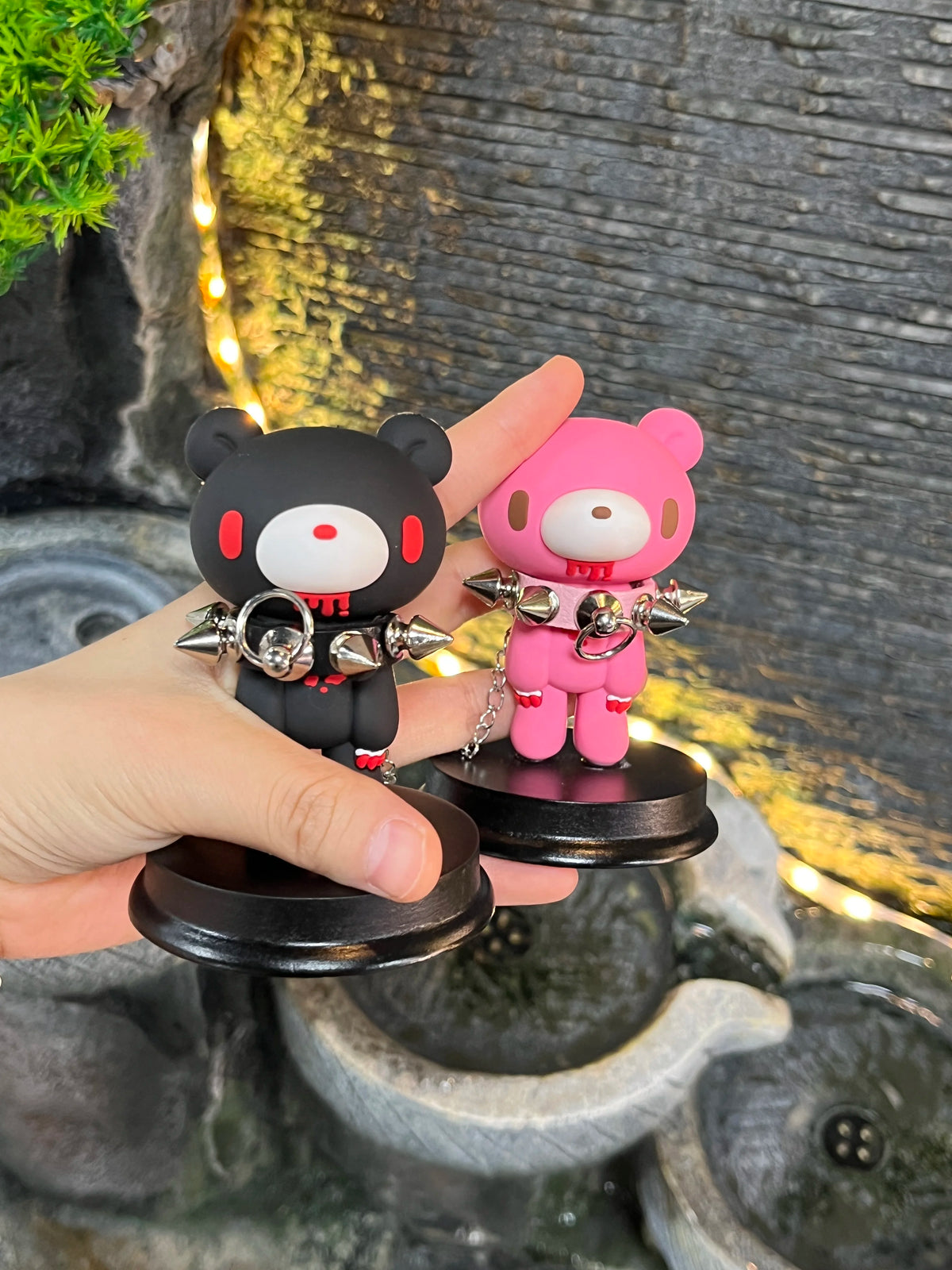 Kawaii Gloomy Bear Mori Chack Figure Goth Punk Spiked Collar Bloody Bear Statue Pink Black Desktop Decor Ornament Car Gift Y2K