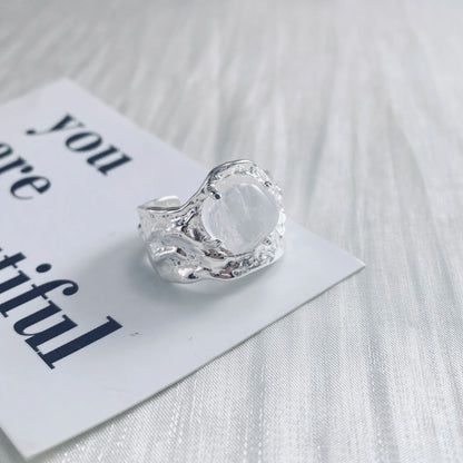PANJBJ 925 Sterling Silver Geometry Crystal Ring For Women Ellipse Exaggerated Punk Water Drop Open Jewelry Gift Dropshipping