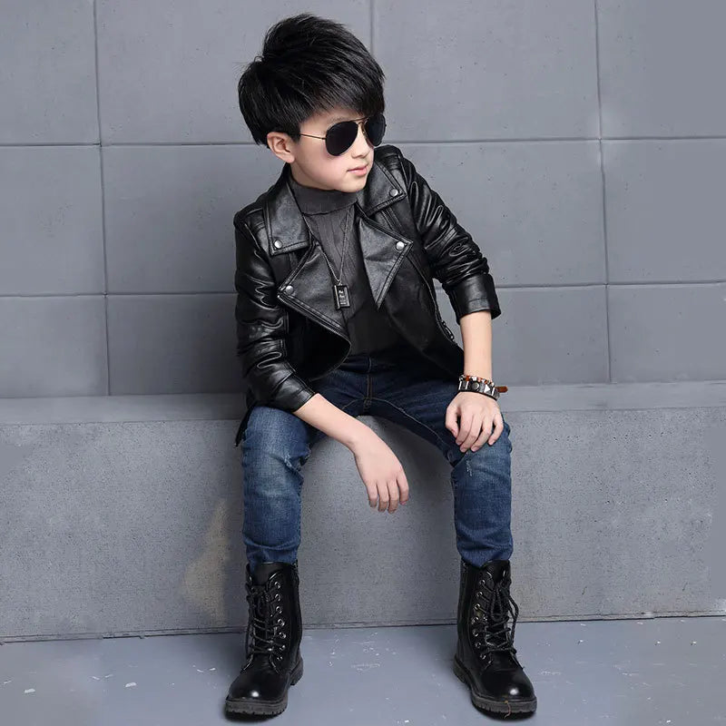 3 4 5 6 8 10 12 Years Spring Autumn Boys Leather Jacket Waterproof Zipper Fashion PU Children's Coat Birthday Gifts Kids Clothes