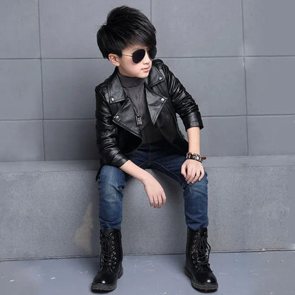 3 4 5 6 8 10 12 Years Spring Autumn Boys Leather Jacket Waterproof Zipper Fashion PU Children's Coat Birthday Gifts Kids Clothes