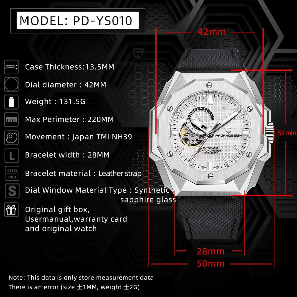 Pagani Design Men's Mechanical Watch NH39 Movement Top Notch Sapphire Stainless Steel 100m Waterproof Men's Automatic Watch
