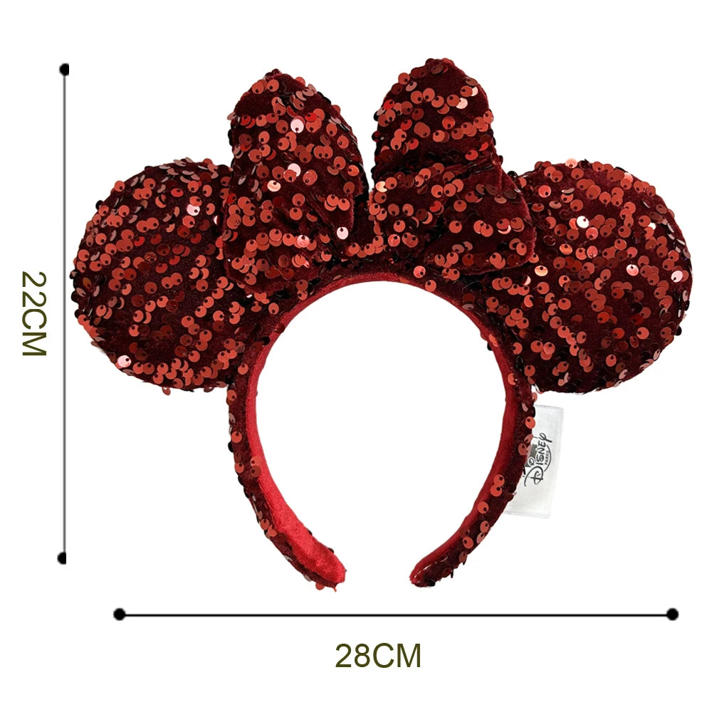 2025 Disney Solid Color Minnie Mouse Ear Headband Large Sequin Hairbands Party Christmas Halloween Cosplay Costume for Girls