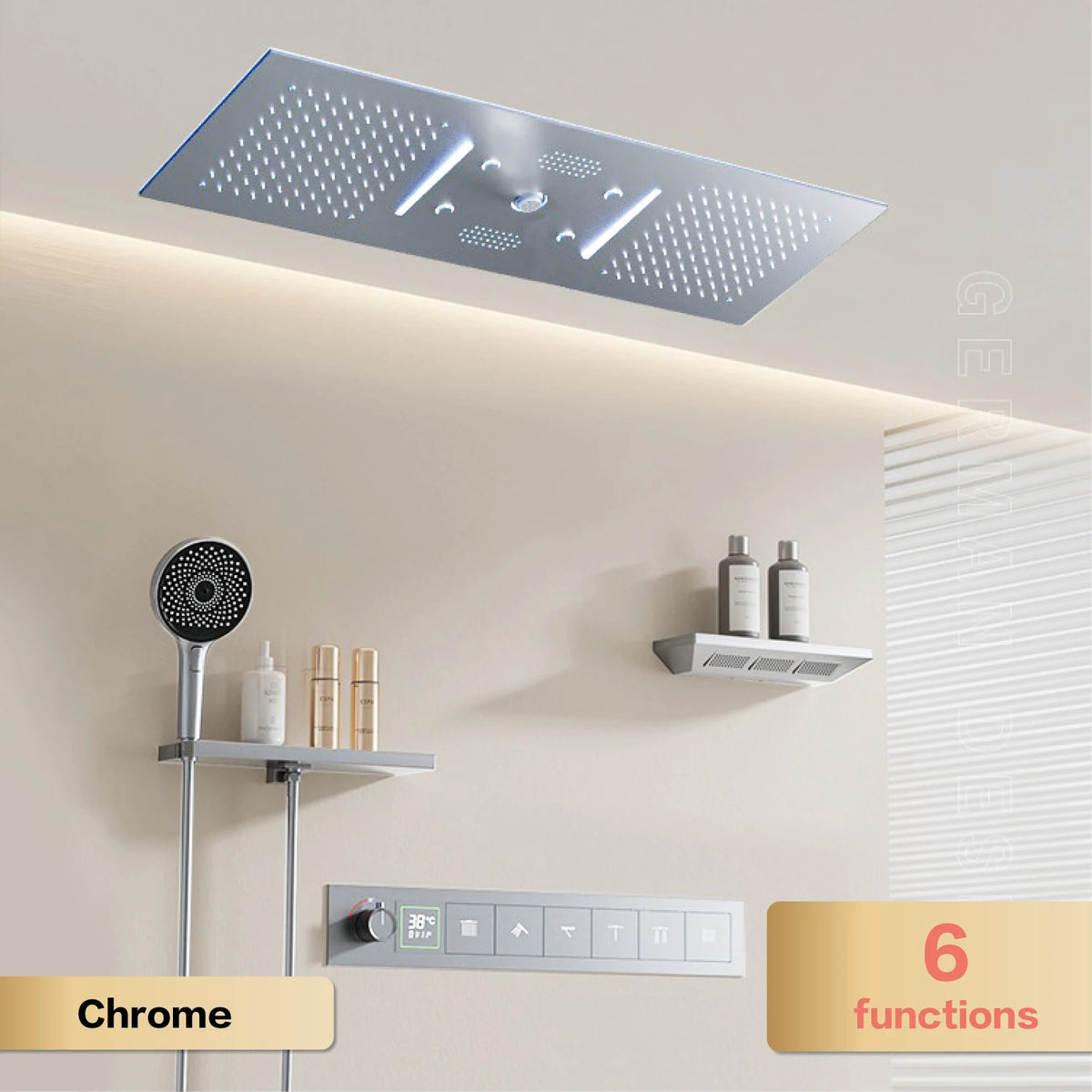 AITANA Luxury Brass Gunmetal LED Display Thermostatic Shower System Bathroom Ceiling Embedded Concealed Giant Curtain Rainfall
