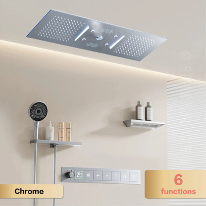AITANA Luxury Brass Gunmetal LED Display Thermostatic Shower System Bathroom Ceiling Embedded Concealed Giant Curtain Rainfall
