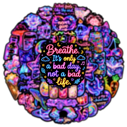 50-Pack Waterproof Neon Graffiti Stickers for Luggage Guitar Skateboard Fridge - Cool Student Stationery Decorative Decals
