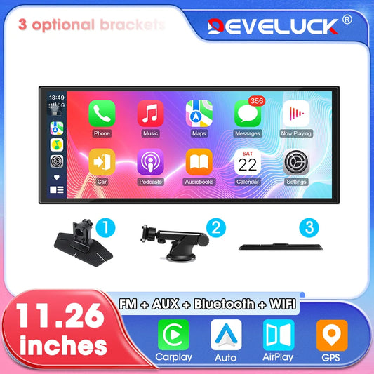 Develuck Universal 11.26'' Screen Car Radio Multimedia WIFI Video Player Wireless Carplay Screen for Apple Android Auto FM AUX