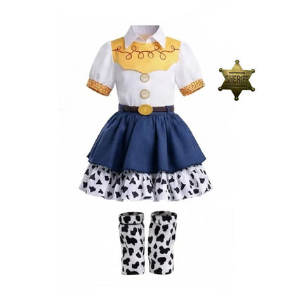 2026 Cool Girl Western Cowgirl Suit Double Layer Cow Print Skirt With Leg Warmers Kid Toy Party Movie Costume Fancy Jessie Dress