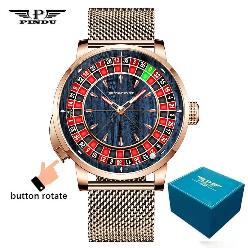 PINDU Design New NH35A Mechanical Watches Men Push Button Turn Russian Roulette Game Sapphire Mirror Diamond Dial Men's Watch