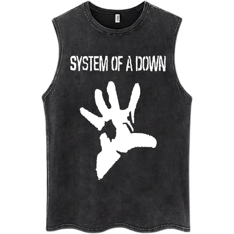 Washed Rock Band Tank Tops Men's Retro Hip Hop Sleeveless T-shirt Summer Oversized Cotton Vests Gifts Fans Gifts Streetwear Tops