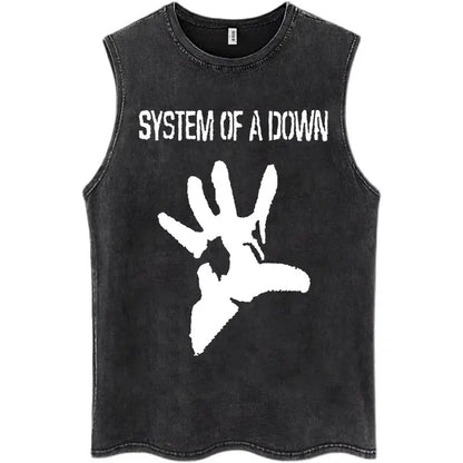 Washed Rock Band Tank Tops Men's Retro Hip Hop Sleeveless T-shirt Summer Oversized Cotton Vests Gifts Fans Gifts Streetwear Tops