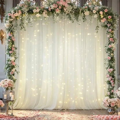 3M LED White Tulle Backdrop Curtains with Light Decoration for Wedding Engagement Birthday Party Baby Shower Decor Supplies