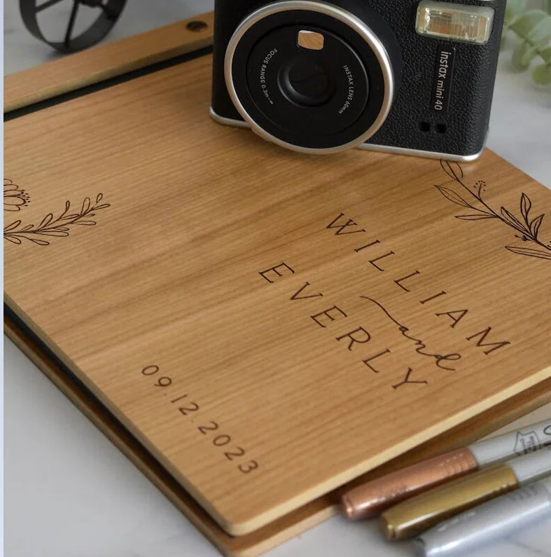 Wooden Wedding Guest Book - Personalized Laser Engraved, Perfect for Photos and Heartfelt Messages, Photobooth, Photo Album