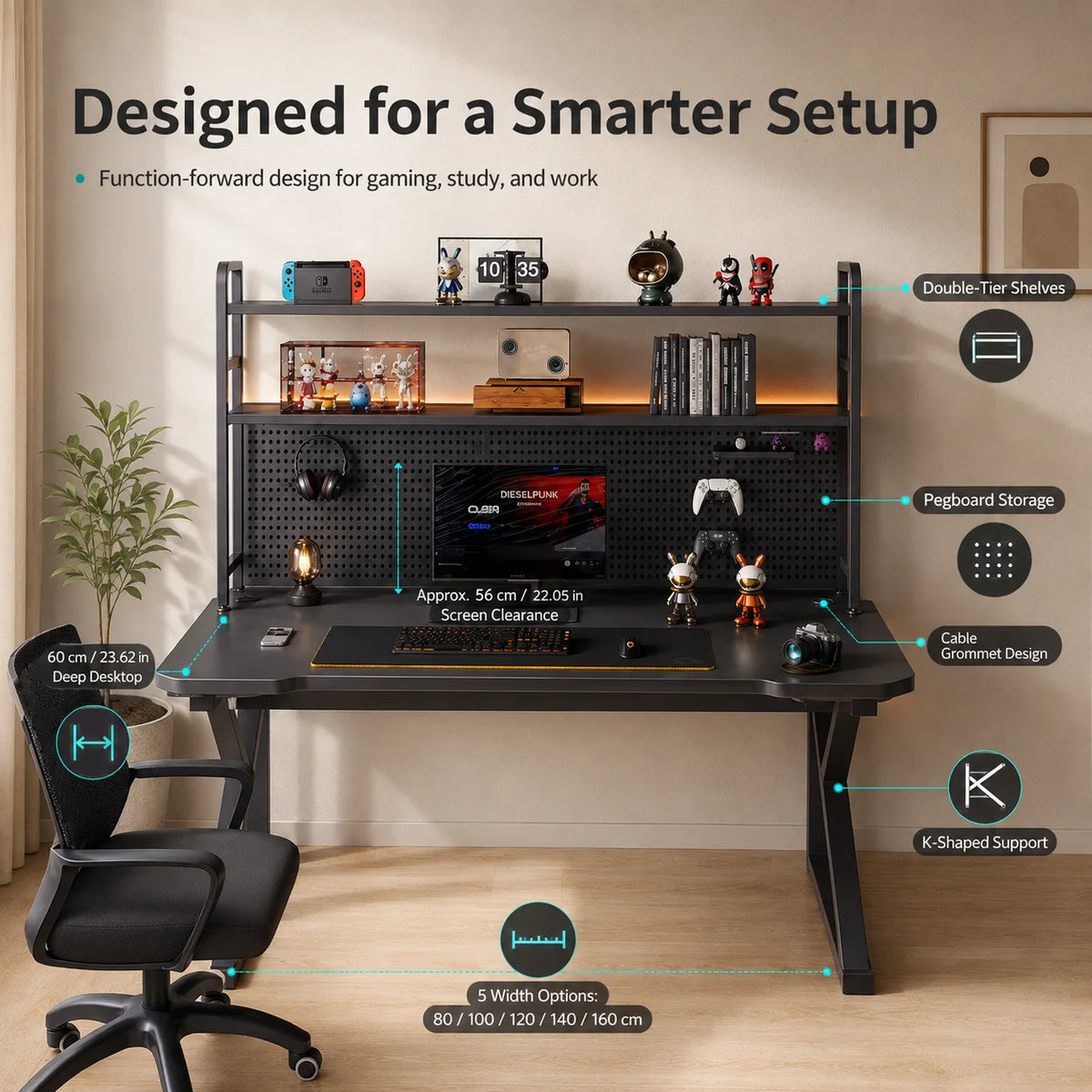 AOLIVIYA 80/100cm E-sports Table Home Desk Bookshelf Student Learning Office Desktop Computer Desk