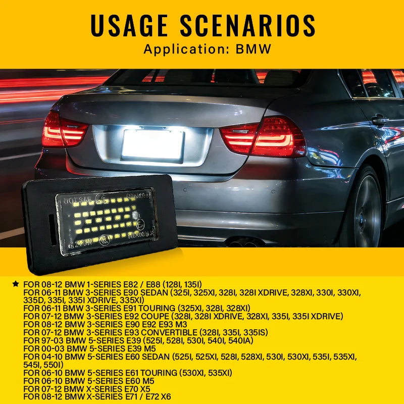 2X White LED Car License Plate Light Bulbs Auto Accessories For BMW E46 X5 E70 X6 E71 E72 E90 E92 E93 E91 M3 E39 M5 E60 E61 E82
