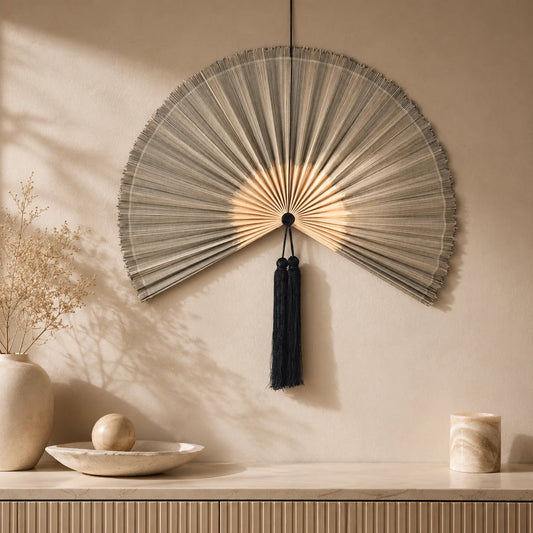 New Chinese Style Handwoven Bamboo Wall Hanging Fan, Vintage Oriental Decor Fan for Homestay, Tea House, Wedding Wall Decoration