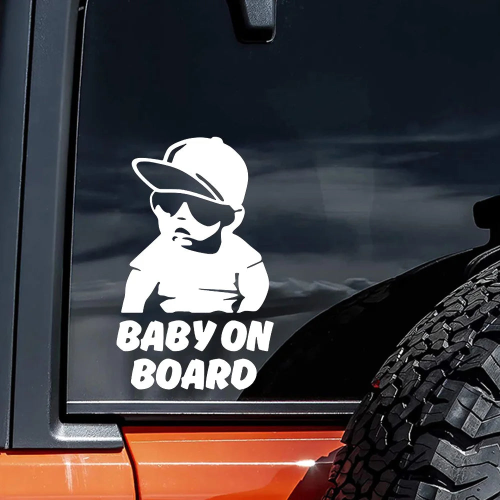 "BABY ON BOARD" with Cool Boy Stickers, 11x18cm Car Stickers Scratch Blocking Self-Adhesive Waterproof Decal, Used for Car