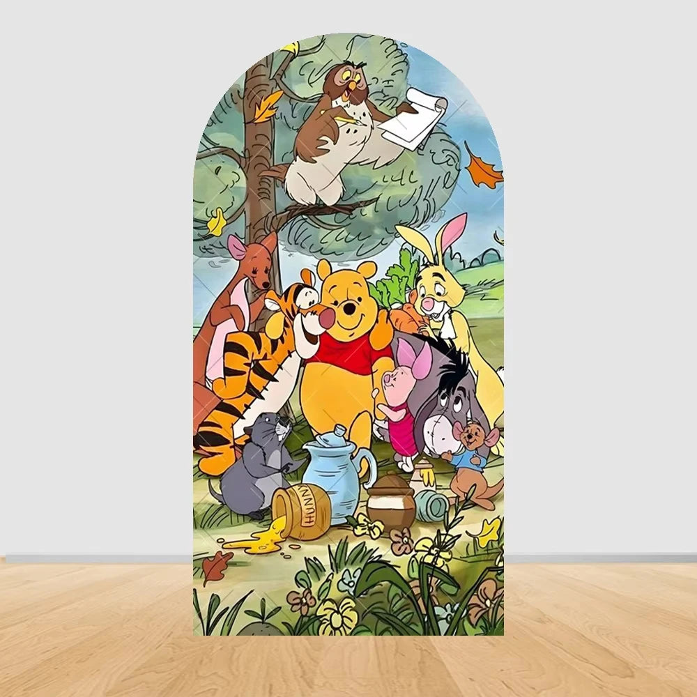 Winnie the Pooh Themed Arched Backdrop Cover Children's Birthday Party Supplies Baby Shower Arrangement Double Sided Printing