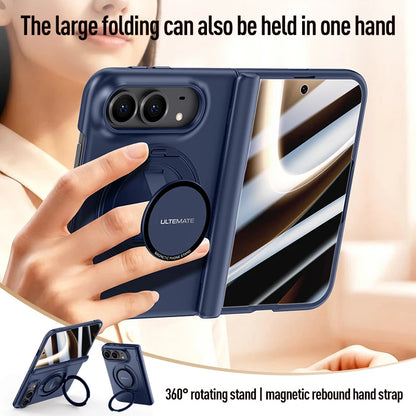 For Magsafe Magnetic Metal 360 Rotating Holder With Tempered Glass Film Protect Phone Case For iPhone Duo Spring Hinge Cover
