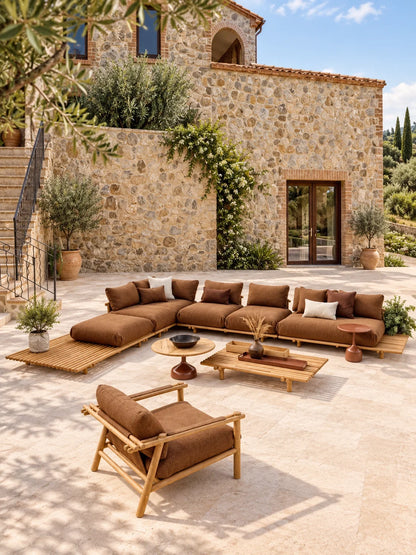 Weather Luxury Teak Frame PE Rattan Waterproof Sofa Set Outdoor Furniture Perfect For Garden Patio Poolside Beach Hotel