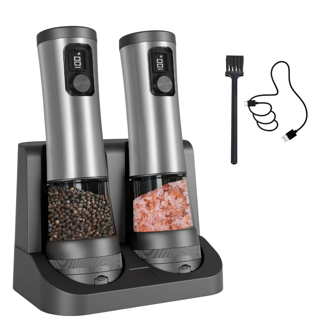 2026 New Electric Salt and Pepper Grinder Set with 5 Adjustable Coarseness Levels, LED Display, Designed for One-Handed Cooking