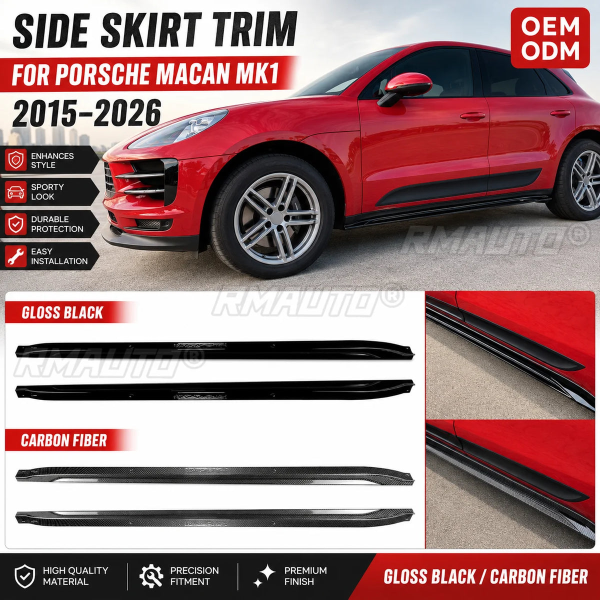Side Skirt Trim Extension Rocker Panel Garnish Gloss Black Carbon Fiber For Porsche Macan MK1 2015-2026 Car Accessories