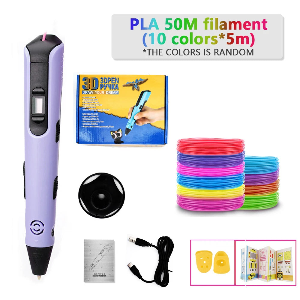 3D Printing Pen for Kids Safe Design LCD Display, DIY Drawing, Holiday Birthday Gift, ABS PLA Educational Intellectual Toy