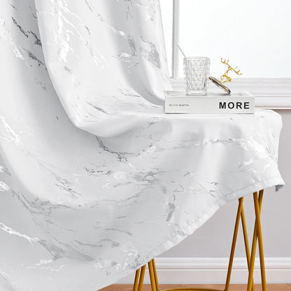 1pc Modern Marble Printed Curtain with Silver Stamping, One Panel High-Precision Curtain, Living Room, Bedroom Curtains