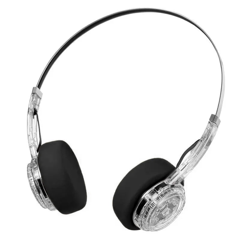 Transparent Wireless Headphones Bluetooth Headset with Fidget Button, Translucent Stereo with Build-in MIC for Android and iOS