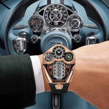 PINDU Design NEW Engine Series Quartz Watch Men Stainless steel Compass Waterproof Swiss quartz 762 movement watch TOP-luxurious