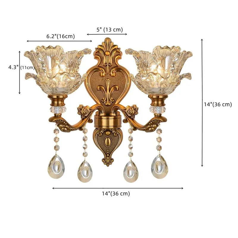 European Style Retro Crystal Glass Wall Lamp Dual Head Living Room Bedroom Bedside Lamp Corridor Corridor Wall Lamp