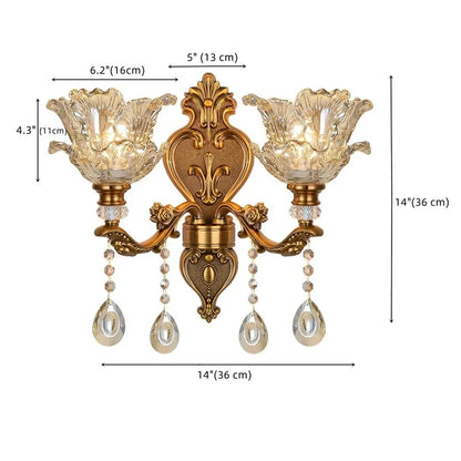 European Style Retro Crystal Glass Wall Lamp Dual Head Living Room Bedroom Bedside Lamp Corridor Corridor Wall Lamp