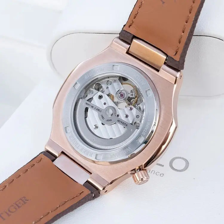 OBLVLO Men Automatic Watch Luxury 44mm Mechanical Wristwatch 50m Waterproof Sapphire Luminous Skeleton Dial 24 Hours