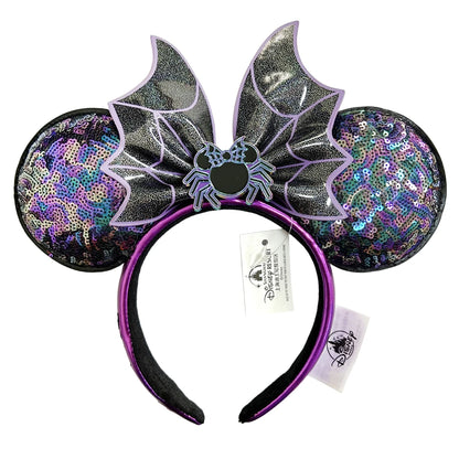 Halloween Minnie Mouse Ear Headband Adults/Child Disneyland Spider Bat PU Leather Bow Ear Women Christmas Gifts