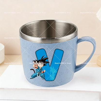 Dragons Ball 304 Stainless Steel Mouth Cup Goku Anime Kawaii Letter A-Z Coffee Milk Water Mug  Anti-scalding Camping Cups Gift