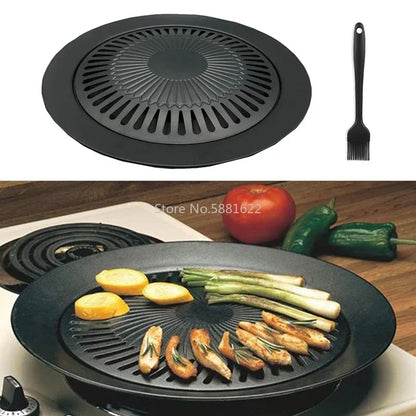 Korean Portable Outdoor Smokeless BBQ Grill Pan - Household Gas Stove Top Roasting Cooking Tool Set for Healthy Cooking