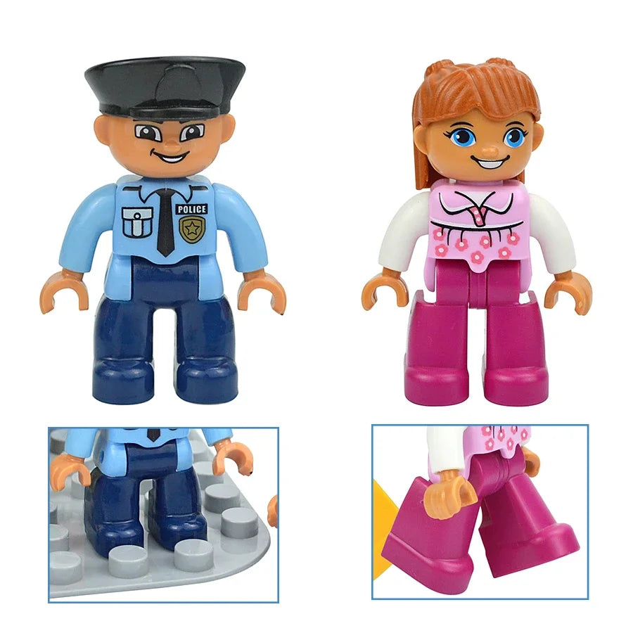 Figures Dolls Big Size Building Blocks Family Action Workers Doctor Police Farmer Compatible Large Bricks Duploes Kid Toys