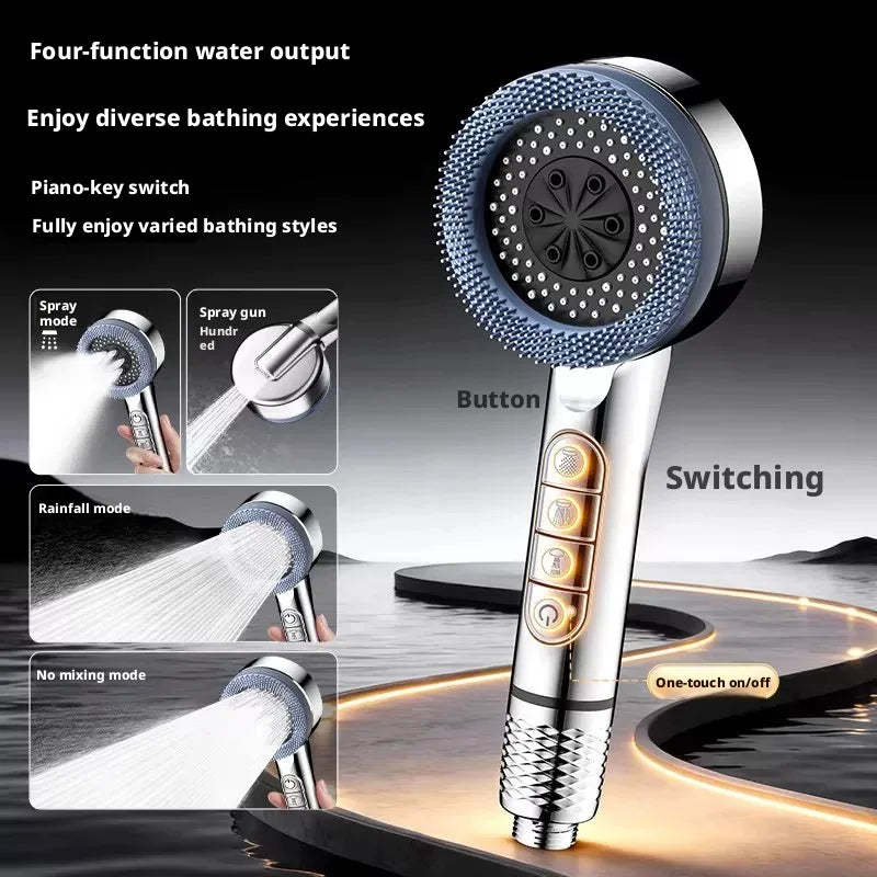4Modes Pressure Boost Shower Head Multifunction Adjustable Large Water Shower Nozzle Massage Bathroom Accessory