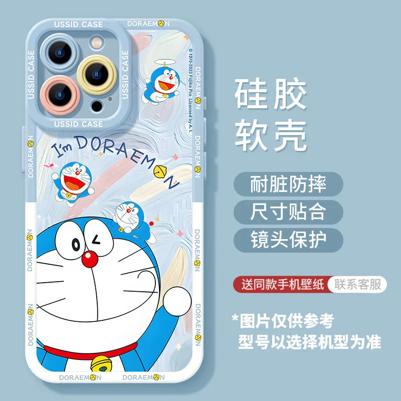 Ussid Case Phone Case Cartoon Doraemon With Mirror Lanyard Kickstand Cute Aesthetic For Iphone 17 16 Pro Max 15 14 13 12