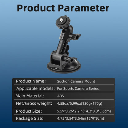 Suction Cup Mount 360 Rotation Camera Car Holder 1/4 Screw for Go Pro DJI Action 6 4 5 Pro NANO Insta 360 X6 X5 X4 Phone Hold