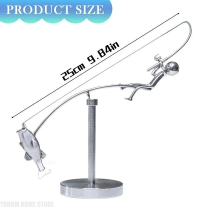 Handmade Kinetic Fishing Sculpture Metal Gift The Fisherman Balancing Sculpture Desk Statue for Fishman Lovers Crafts Figurines