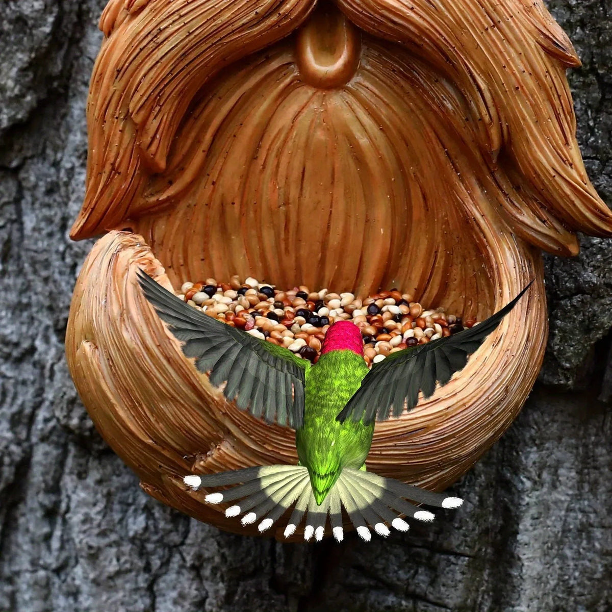 Tree Face Decor Bird Feeder Outdoor,Eyes Glow in Dark Fun Old Man Tree Hugger Sculpture Yard Art Garden Lawn Ornament Decoration