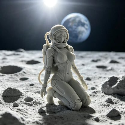 Space Sci-Fi Female Astronaut Kneeling Figurine 3D Printed Woman Statues Space Explorer Desktop Decor Collectible Ornament Gifts