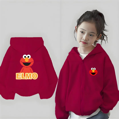 Elmo SESAME STREET Zipper Style Hoodies Boys Coat Children Girls Pink Age 3-12 Leisure Kids Sweatshirts Festival Gifts