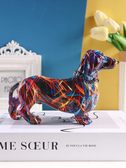 Creative Resin Animal Sculpture Miniature Dachshund Home Decor Figurine for Bedroom, Living Room, Study, Entryway, and Foyer