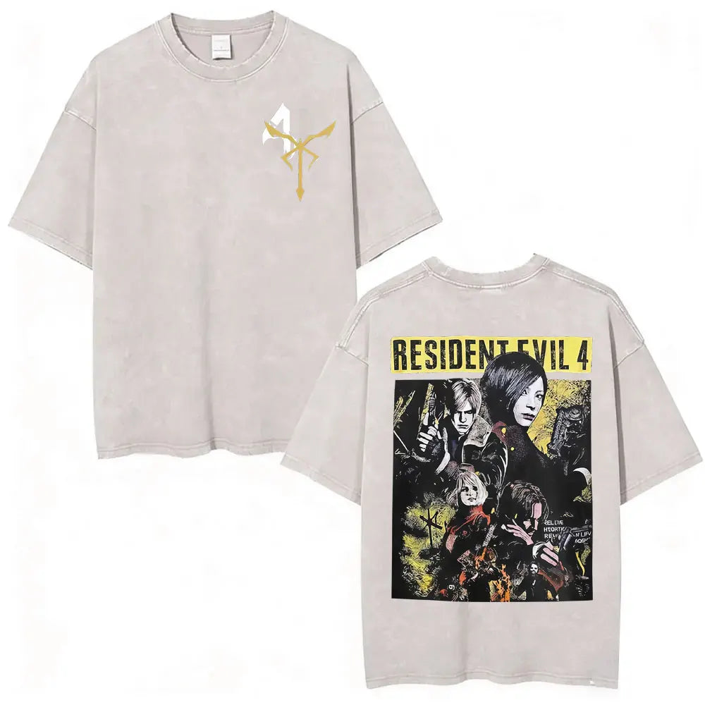 Limited Resident Evil Requiemm Anime T Shirt Men's Clothing Gothic Vintage Washed T Shirts Summer Tops O-Neck T-shirt Streetwear